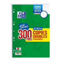 Oxford Lot de 300 Copies doubles perforées  Grands Carreaux 90gr A4
