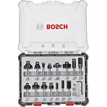 Bosch Professional 15 pièces Jeu de fraises (pour le bois, accessoires pour défonceuses à tige de 8 mm)