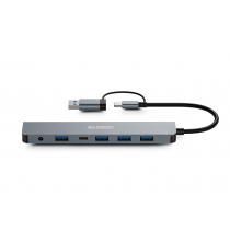 URBAN FACTORY Hub USB 7 Ports USB-A 3.0 + Adaptateur USB-A Femelle / USB-C Mâle + Alimentation 5V