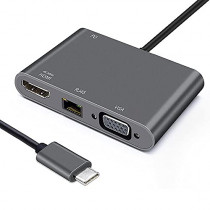 HEDEN Adaptateur USB C  USB C male / HDMI F+VGA F+RJ45 HDMI 40/30HZ, VGA 1920*108