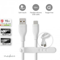 Nedis Câble USB USB 2.0 USB-A Mâle USB-C Mâle 15 W 480 Mbps Plaqué nickel 1.50 m Rond Silicone Blanc Boîte
