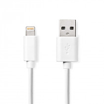 Nedis Lightning Câble USB 2.0 Apple Lightning à 8 broches USB-A Mâle 480 Mbps Plaqué nickel 1.00 m Rond PVC Blanc Label