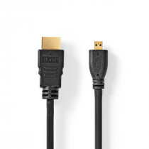 Nedis Câble HDMI Haute Vitesse avec ethernet HDMI Connecteur HDMI Micro Connecteur 4K@30Hz 10.2 Gbps 1.50 m Rond PVC Noir Label