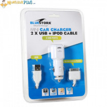 BLUESTORK Chargeur Allume-Cigare 2 ports USB + Cable micro USB 1A 