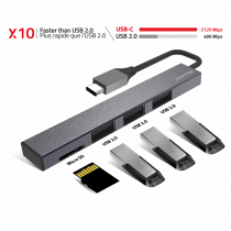 ADVANCE HUB en aluminium Type-C: 3 ports en USB2.0, 1 port microSD, ultra design, idéal pour laptop et tablette