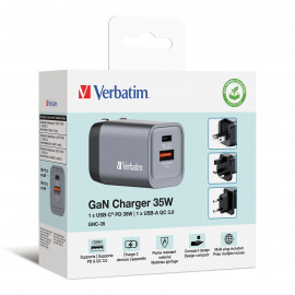 VERBATIM Chargeur secteur  GNC 1x port USB-A + 1x port USB-C 35W (Noir)