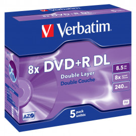 VERBATIM DVD+R DL 8.5 Go 8x 240 min (par 5, boitier jewel) 