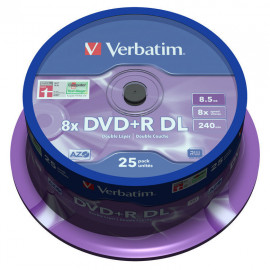 VERBATIM DVD+R DL 8.5 GO 8X 240 MIN (PAR 25, SPINDLE)