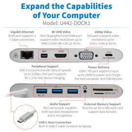 EATON USB-C Dock Dual Display 4K HDMI/mDP VGA USB 3.2 Gen 1 USB-A/C Hub GbE Memory Card 100W PD Charging
