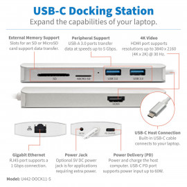 EATON USB-C Dock 4K HDMI USB 3.2 Gen 1 USB-A/C Hub GbE Memory Card 60W PD Charging
