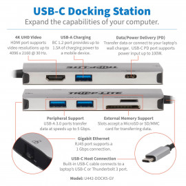 EATON USB-C Dock 4K HDMI USB 3.2 Gen 1 USB-A Hub GbE Memory Card 100W PD Charging