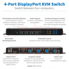 EATON TRIPPLITE 4-Port DisplayPort/USB  TRIPPLITE 4-Port DisplayPort/USB KVM Switch 4K 60Hz HDR HDCP 2.2 IR DP 1.4 USB Sharing
