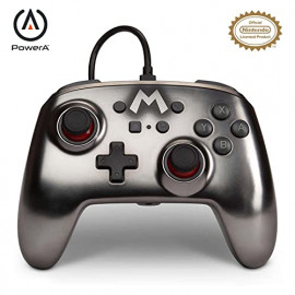 PowerA Manette de jeu filaire  Mario Silver pour Nintendo Switch (Noir)