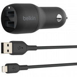 BELKIN Boost Charge Chargeur de voiture 2 ports USB-A (24 W) sur prise allume-cigare avec câble USB-A vers Lightning 1 m