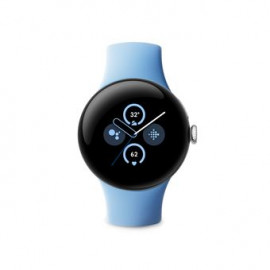 GOOGLE Pixel Watch 2 – Boîtier en aluminium Argent Poli – Bracelet sport Bleu Azur – Wifi