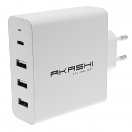 Akashi Akashi Chargeur Secteur 45W 6A USB-C + 3x USB-A - Chargeur secteur ultra rapide pour tous vos appareils. Charge simultanée de jusqu'à 4 appareils avec 1 port USB-C 45W (Power Delivery) et 3 ports USB. Charge rapide et intelligente pour noteb
