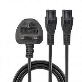 Lindy 2.5m UK 3 Pin to 2x C5 Y Cable