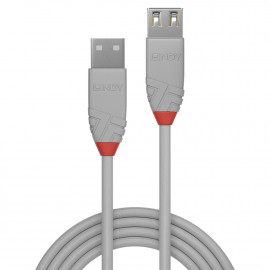 Lindy 0.2m USB 2.0 Type A Extension Cable Anthra Line USB Type A Male to Female cool grey