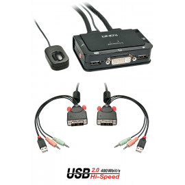 Lindy Switch KVM Compact DVI-D Single Link USB 2.0 & Audio 2 ports