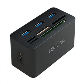 LOGILINK Hub USB 3.0  3 ports avec lecteur de cartes (Noir)