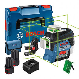 Bosch Professional 12V System laser lignes GLL 3-80 CG (2 batteries 12 V, chargeur, laser vert, avec application mobile dédiée, support, portée : jusqu’à 30 m, dans une L-BOXX) – Edition Amazon