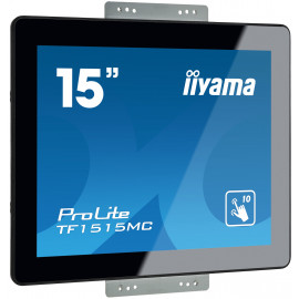 IIYAMA 15" Tactile PCAP, conceptions en verre sans cadre, 10 points, 1024x768, VGA, HDMI, DisplayPort, 350cd/m2, 800:1, 8ms, USB (interface), VESA 100, Multi points uniquement si supporté par lOS, Open Frame, Équipé de supports externes, revêtement anti-e