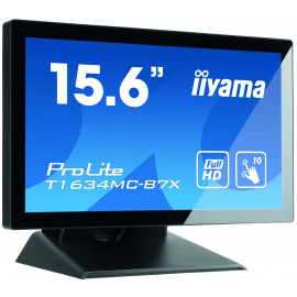 IIYAMA T1634MC-B8X 15,6" Tactile PCAP, IPS LED, 16:9, 1920x1080, 1xVGA, 1xHDMI, 1xDisplayPort, 450 cd/m², 700:1, 25ms,  USB (interface), bloc d'alimentation externe, 10 points uniquement si supporté par l’OS, toucher au travers de vitres