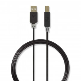 Nedis Câble USB 2.0 A Mâle - B Mâle 3,0 m Anthracite