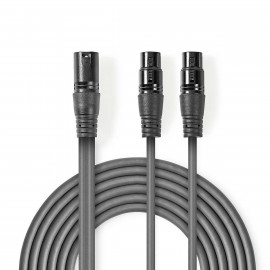 Nedis Câble Audio XLR Symétrique XLR 3-Pin Mâle 2x XLR 3-Pin Femelle Plaqué nickel 1.50 m Rond PVC Gris Foncé Manchon en Carton