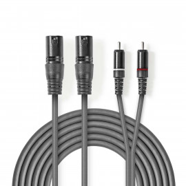 Nedis Câble Audio XLR Symétrique 2x XLR 3-Pin Mâle 2x RCA Male Plaqué nickel 1.50 m Rond PVC Gris Foncé Manchon en Carton