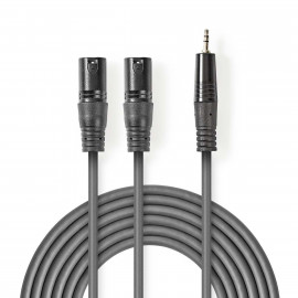 Nedis Câble Audio XLR Symétrique 2x XLR 3-Pin Mâle 3.5 mm Mâle Plaqué nickel 1.50 m Rond PVC Gris Foncé Manchon en Carton