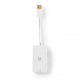 Nedis Câble Adaptateur Multi DisplayPort Mini DisplayPort Mâle vers VGA Femelle + DVI-D 24+1 Broches Femelle + Sortie HDMI 2.0 0,2 m Blanc