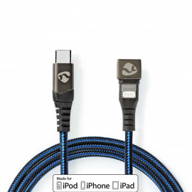 Nedis Câble USB USB 2.0 Apple Lightning à 8 broches USB-C Mâle 60 W 480 Mbps Plaqué nickel 2.00 m Rond Nylon / Tressé Bleu / Noir Sachet avec Fenetre