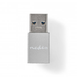 Nedis Adaptateur USB USB 3.2 Gen 1 USB-A Mâle USB Type-C  femelle Plaqué nickel Droit Aluminium Argent Sachet avec Fenetre
