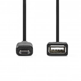 Nedis Adaptateur USB USB 2.0 USB Micro-B mâle USB-A Femelle 480 Mbps 0.20 m Rond Plaqué nickel PVC Noir Boîte