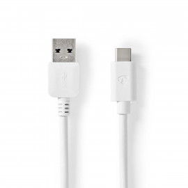 Nedis Câble USB USB 3.2 Gen 1 USB-A Mâle USB-C Mâle 60 W 5 Gbps Plaqué nickel 1.00 m Rond PVC Blanc Boîte