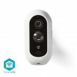 Nedis Caméra extérieure SmartLife Wi-Fi Full HD 1080p IP65 Durée de vie max. d'une pile: 6 Mois microSD (non inclus) / Stockage dans le Cloud (facultatif) 5 V DC Avec capteur de mouvement Vision nocturne Blanc