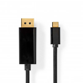 Nedis Adaptateur USB-C USB 3.2 Gen 1 USB-C Mâle DisplayPort Mâle 4K@60Hz 2.00 m Rond Plaqué or PVC Noir Boîte