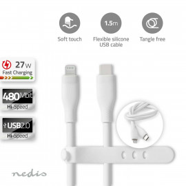 Nedis Lightning Câble USB 2.0 Apple Lightning à 8 broches USB-C Mâle 480 Mbps Plaqué nickel 1.50 m Rond Silicone Blanc Boîte