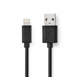 Nedis Lightning Câble USB 2.0 Apple Lightning à 8 broches USB-A Mâle 480 Mbps Plaqué nickel 2.00 m Rond PVC Noir Label