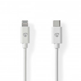 Nedis Lightning Câble USB 2.0 Apple Lightning à 8 broches USB-C Mâle 480 Mbps Plaqué nickel 2.00 m Rond PVC Blanc Label