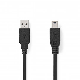 Nedis Câble USB USB 2.0 USB-A Mâle USB Mini-B 5 broches mâle 480 Mbps Plaqué nickel 1.00 m Rond PVC Noir Label