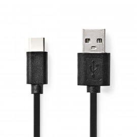 Nedis Câble USB USB 2.0 USB-A Mâle USB-C Mâle 15 W 480 Mbps Plaqué nickel 1.00 m Rond PVC Noir Label
