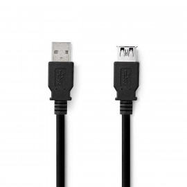 Nedis Câble USB USB 3.2 Gen 1 USB-A Mâle USB-A Femelle 5 Gbps Plaqué nickel 1.00 m Rond PVC Noir Label