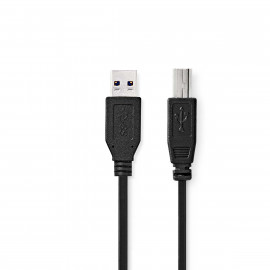 Nedis Câble USB USB 3.2 Gen 1 USB-A Mâle USB-B Mâle 5 Gbps Plaqué nickel 2.00 m Rond PVC Noir Label