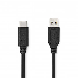 Nedis Câble USB | USB 3.2 Gen 2 | USB-A Mâle | USB-C™ Mâle | 60 W | 10 Gbps | Plaqué nickel | 1.00 m | Rond | PVC | Noir | Label