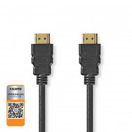 Nedis Premium Câble HDMI haute vitesse avec ethernet HDMI Connecteur HDMI Connecteur 4K@60Hz 18 Gbps 0.50 m Rond PVC Noir Label