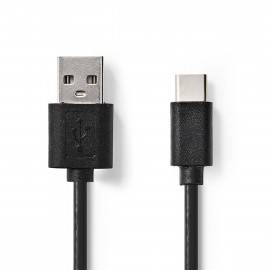 Nedis Câble USB USB 2.0 USB-A Mâle USB-C Mâle 2.5 W 480 Mbps Plaqué nickel 1.00 m Rond PVC Noir Label