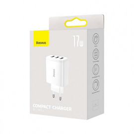 Baseus Chargeur secteur  Compact 3x ports USB-A 17W (Blanc)
