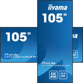 IIYAMA 104,7", 4KUW, 5120x2160, dalle IPS, 24/7, Haut-parleurs, 500 cd/m², 1200:1 Contrast statique, 1x HDMI, 1xDisplayPort, 8ms, Paysage/portrait,  USB HUB (2x4.0), slot OPS, LAN (RJ45), RS232C (Control), 